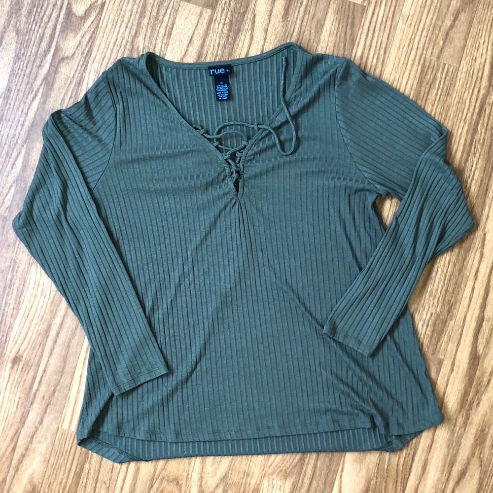 Olive Green V- Neck Lace up